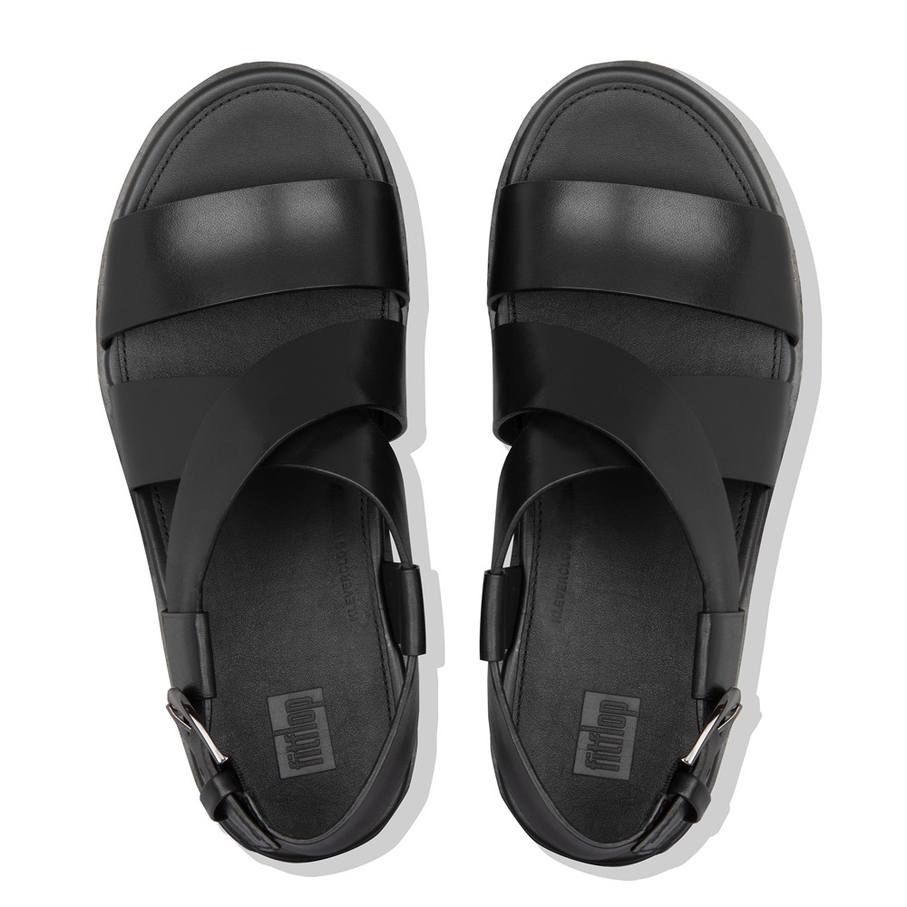 Fitflop Womens Platforms - Pilar Leather Back-strap - Black - 984-GIDJAL